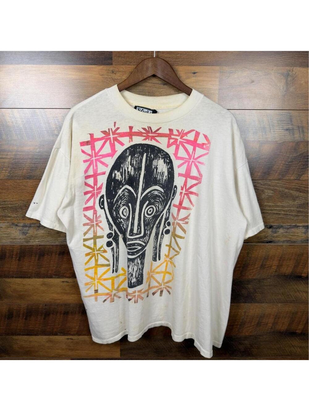 Vintage 90s Ercoli Philadelphia Art Graphic T Shirt 2XL Made USA Abstract Face